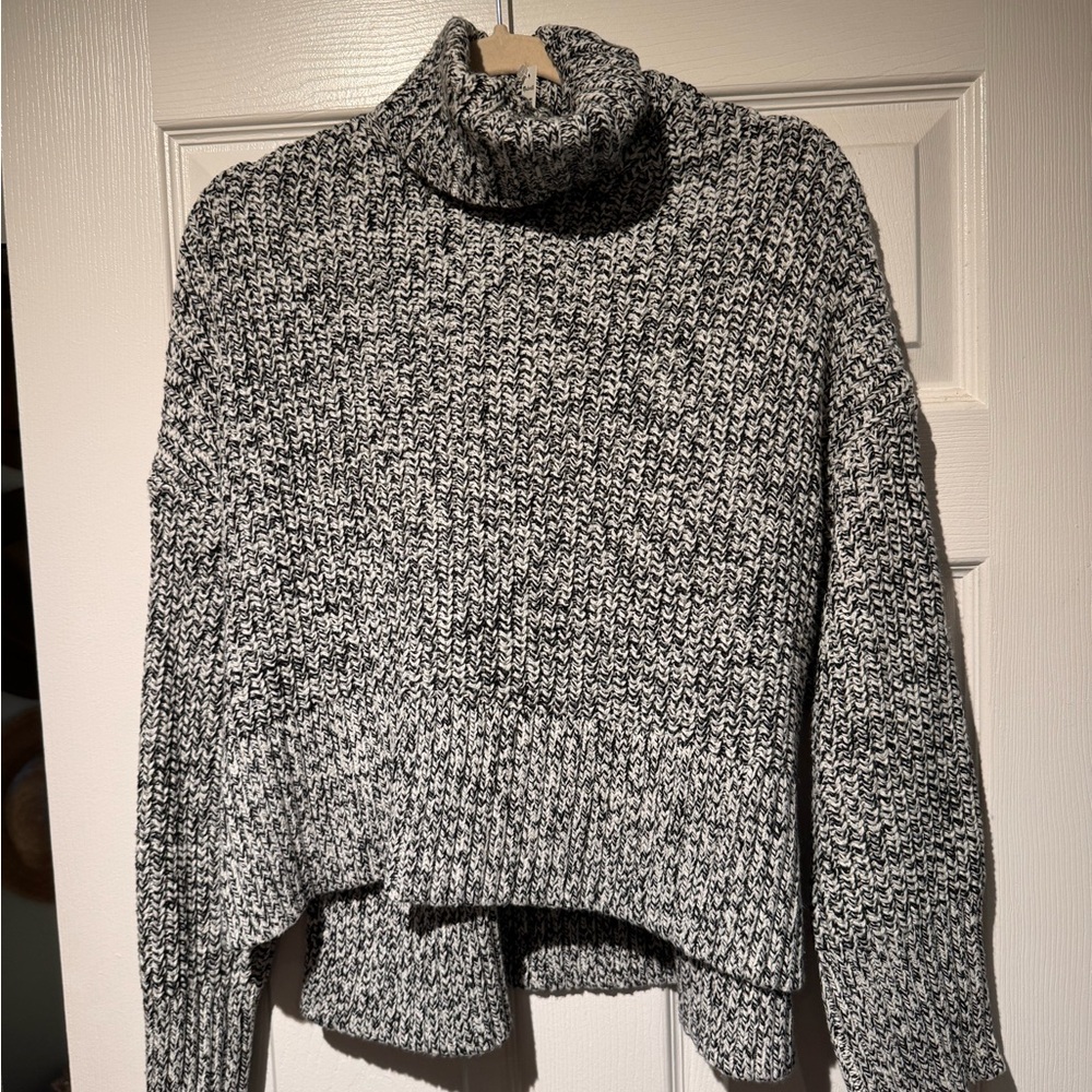 Madewell Black and White Chunky Knit Turtleneck Sweater